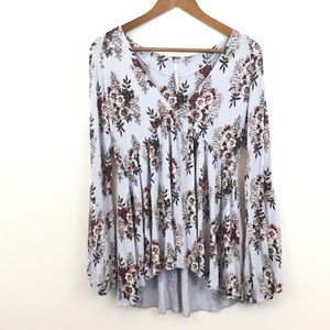 FREE PEOPLE Baby Blue Floral Plunge Boho Blouse